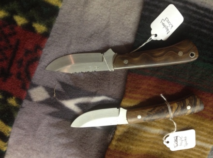 Top knife is made from an old house's wood floor. Bottom knife is made from Maple.